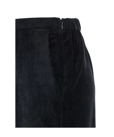 Forte Forte Black Trousers With Elastic Waist In Velvet Woman In Black