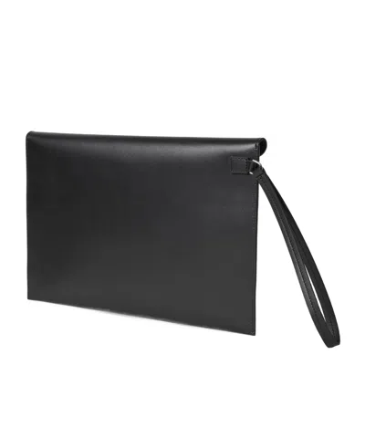 Fendi Large Flat Pouch With Envelope Design And Wrist Strap In Black