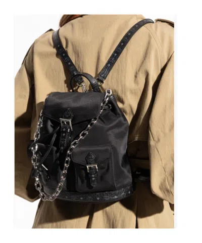 Mcm Straps Adjustable Buckle Front Pockets Top Handle In Black