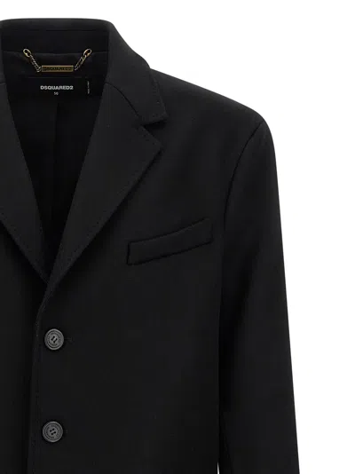 Dsquared2 Single-breasted Midi Coat With Monogram Lining In Black