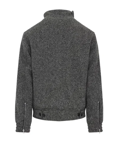 Dries Van Noten Patterned Wool Zip Jacket Front Pockets In Gray
