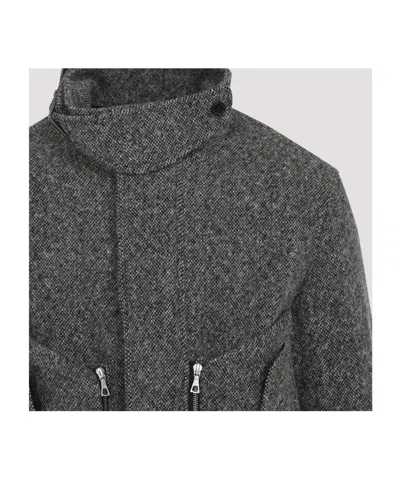 Dries Van Noten Patterned Wool Zip Jacket Front Pockets In Gray