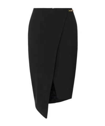 Elisabetta Franchi Viscose And Wool Skirt With Asymmetrical Design In Black