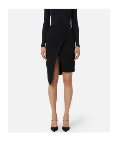 Elisabetta Franchi Viscose And Wool Skirt With Asymmetrical Design In Black