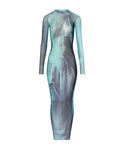 Jean Paul Gaultier "water" Mesh Long Dress In Multi