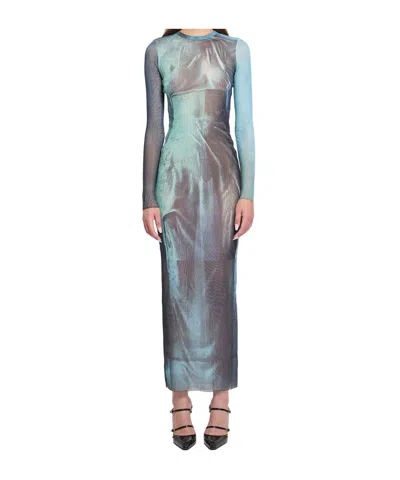 Jean Paul Gaultier "water" Mesh Long Dress In Multi