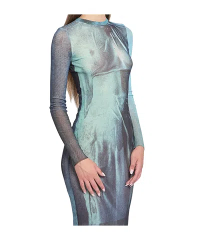 Jean Paul Gaultier "water" Mesh Long Dress In Multi