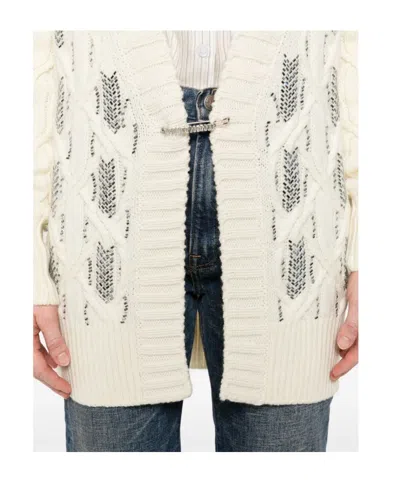 Ermanno Scervino Open-knit Cardigan With Textured Pattern And Relaxed Fit In White