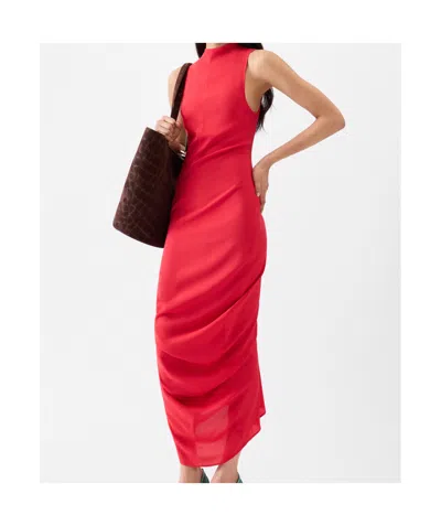 Jacquemus Red High Neck Sleeveless Midi Dress In Red
