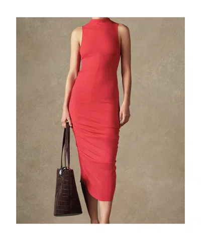 Jacquemus Red High Neck Sleeveless Midi Dress In Red