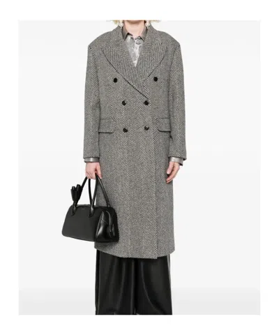 Ermanno Scervino Herringbone-pattern Double-breasted Coat In Gray