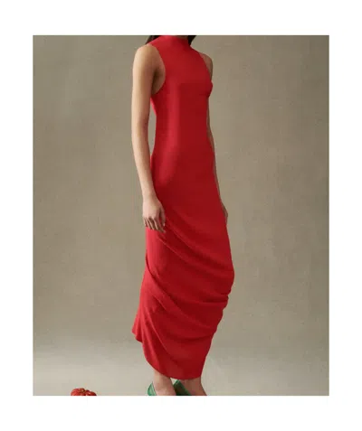 Jacquemus Red High Neck Sleeveless Midi Dress In Red