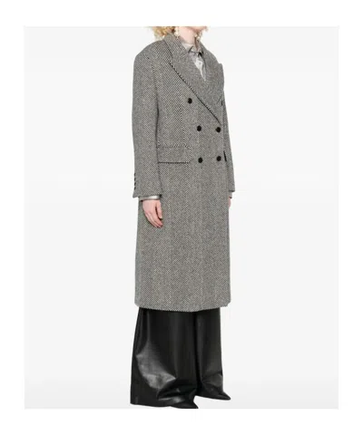 Ermanno Scervino Herringbone-pattern Double-breasted Coat In Gray