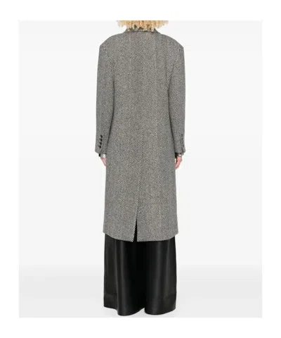 Ermanno Scervino Herringbone-pattern Double-breasted Coat In Gray