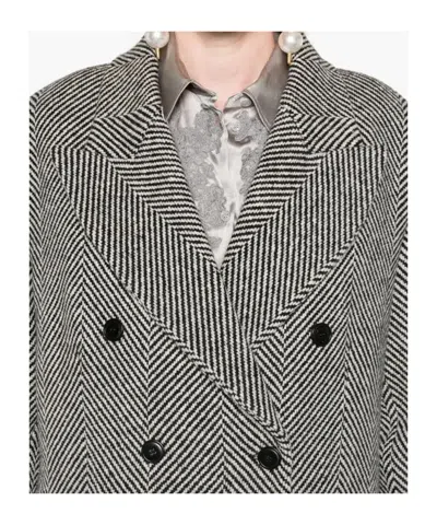 Ermanno Scervino Herringbone-pattern Double-breasted Coat In Gray