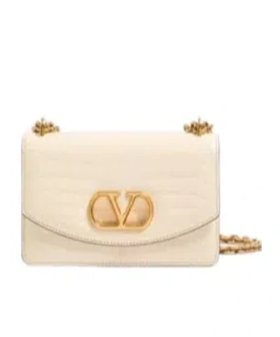 Valentino Leather Vlogo Signature Shoulder Bag In Neutral