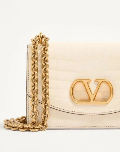 Valentino Leather Vlogo Signature Shoulder Bag In Neutral