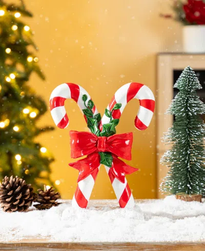 Glitzhome 10" Resin Christmas Candy Cane Figurine In Multi