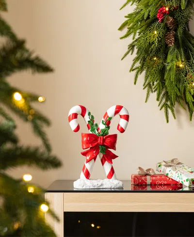 Glitzhome 10" Resin Christmas Candy Cane Figurine In Multi