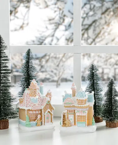 Glitzhome Resin Christmas Macaron Village, Set Of 2 In Multi
