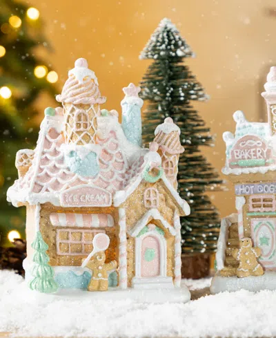 Glitzhome Resin Christmas Macaron Village, Set Of 2 In Multi