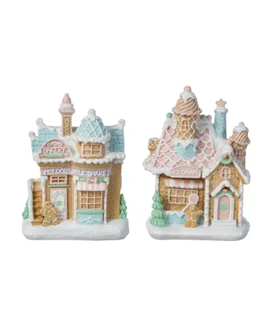Glitzhome Resin Christmas Macaron Village, Set Of 2 In Multi