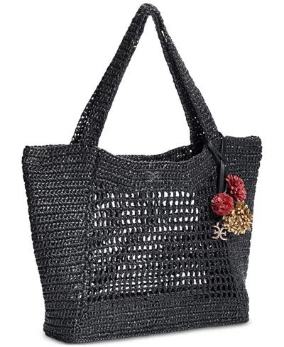 Sam Edelman Marcie Open Weave Raffia Tote In Gray