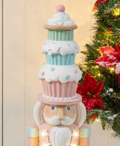 Glitzhome 28" Lighted Macaron Resin Christmas Cupcake Nutcracker Porch Decor In Multi