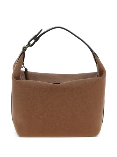 Valextra Mini Handbag Textured Finish Top Handle Adjustable Strap In Brown