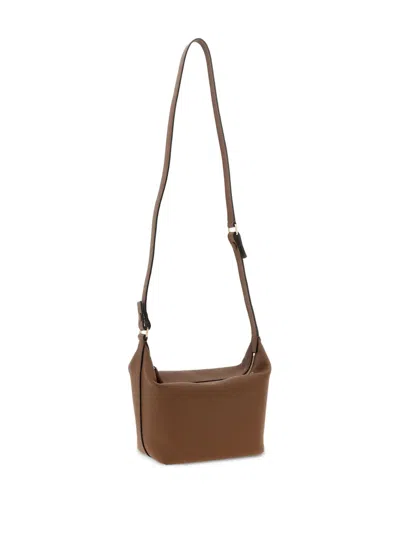 Valextra Mini Handbag Textured Finish Top Handle Adjustable Strap In Brown