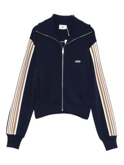Autry High Neck Zip-up Sweatshirt In Blue