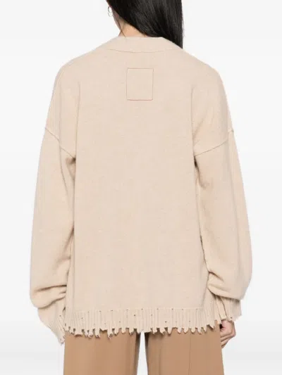 Uma Wang Relaxed Fit Cashmere Cardigan With V-neckline And Distressed Edges In Neutral