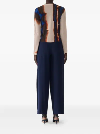 Jason Wu Collection Burned Striped Wool Crewneck Cardigan Sweater In Multi