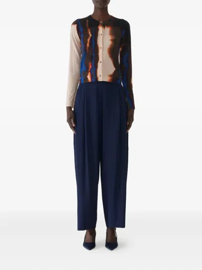 Jason Wu Collection Burned Striped Wool Crewneck Cardigan Sweater In Multi