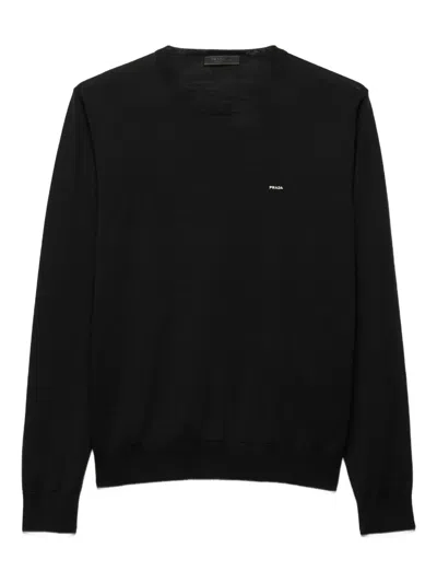 Prada Crew Neck Sweater In Combed Wool In Black