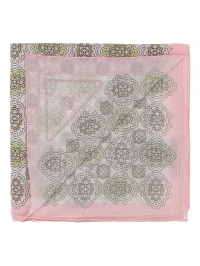 Prada Patterned Cotton Scarf With Fringed Edges In Pink