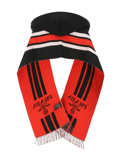 Prada Black Embroidered Wool Scarf In Neutral