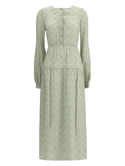 Kristina Ti Foliage-print Button-front Midi Dress In Green