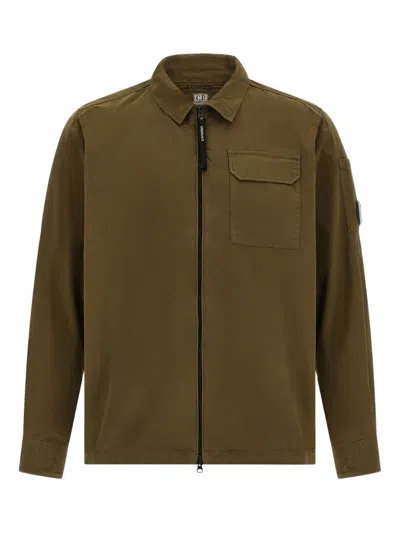 C.p. Company Brown Minimalist Casual Jacket With Unique Lens Detail In Green