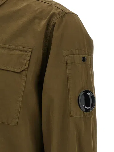 C.p. Company Brown Minimalist Casual Jacket With Unique Lens Detail In Green