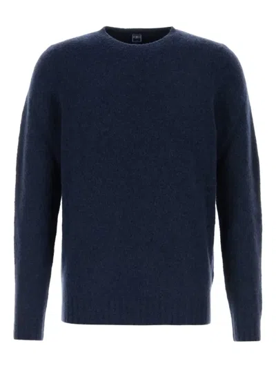Fedeli Navy Blue Stretch Wool Blend Sweater In Blue