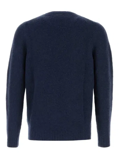 Fedeli Navy Blue Stretch Wool Blend Sweater In Blue