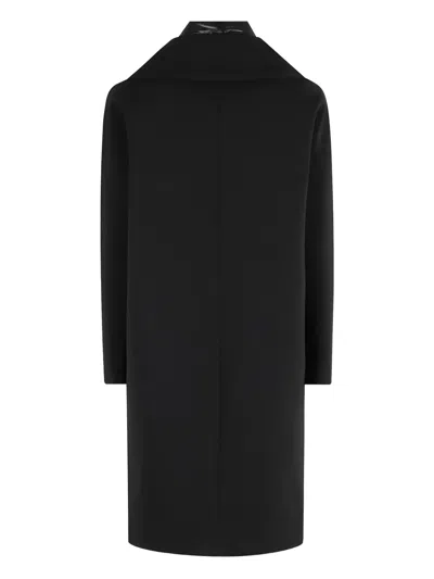 Herno Double-breasted Wool Coat Technical Bib In Black