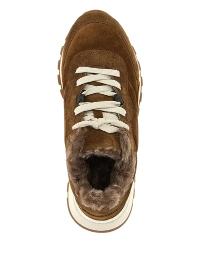 Brunello Cucinelli Suede Sneakers With Rubber Sole Contrast In Nude