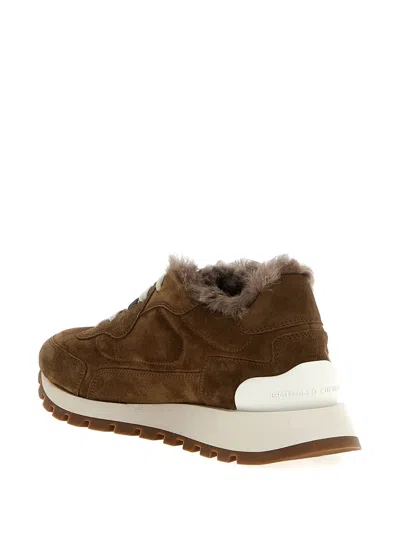 Brunello Cucinelli Suede Sneakers With Rubber Sole Contrast In Nude