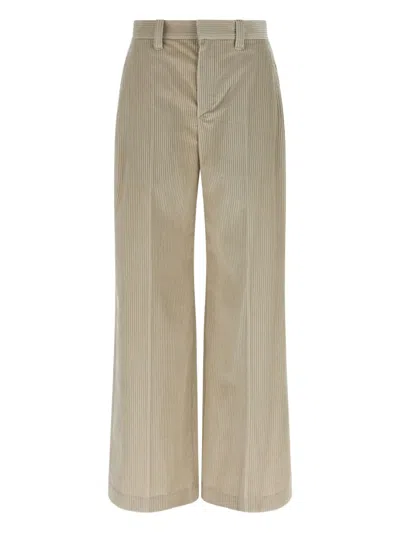 Brunello Cucinelli Beige Corduroy Trousers With Front Zip And Hook Button Closure In Neutral