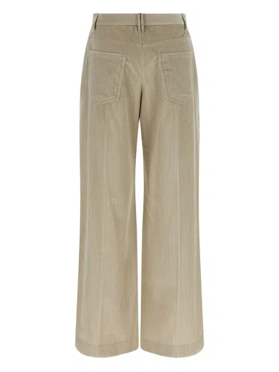 Brunello Cucinelli Beige Corduroy Trousers With Front Zip And Hook Button Closure In Neutral