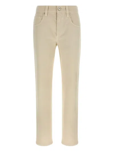 Brunello Cucinelli Denim Trousers With Belt Loops And Pockets In Neutral