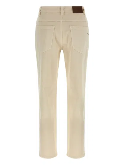 Brunello Cucinelli Denim Trousers With Belt Loops And Pockets In Neutral