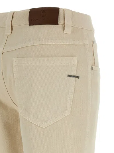 Brunello Cucinelli Denim Trousers With Belt Loops And Pockets In Neutral